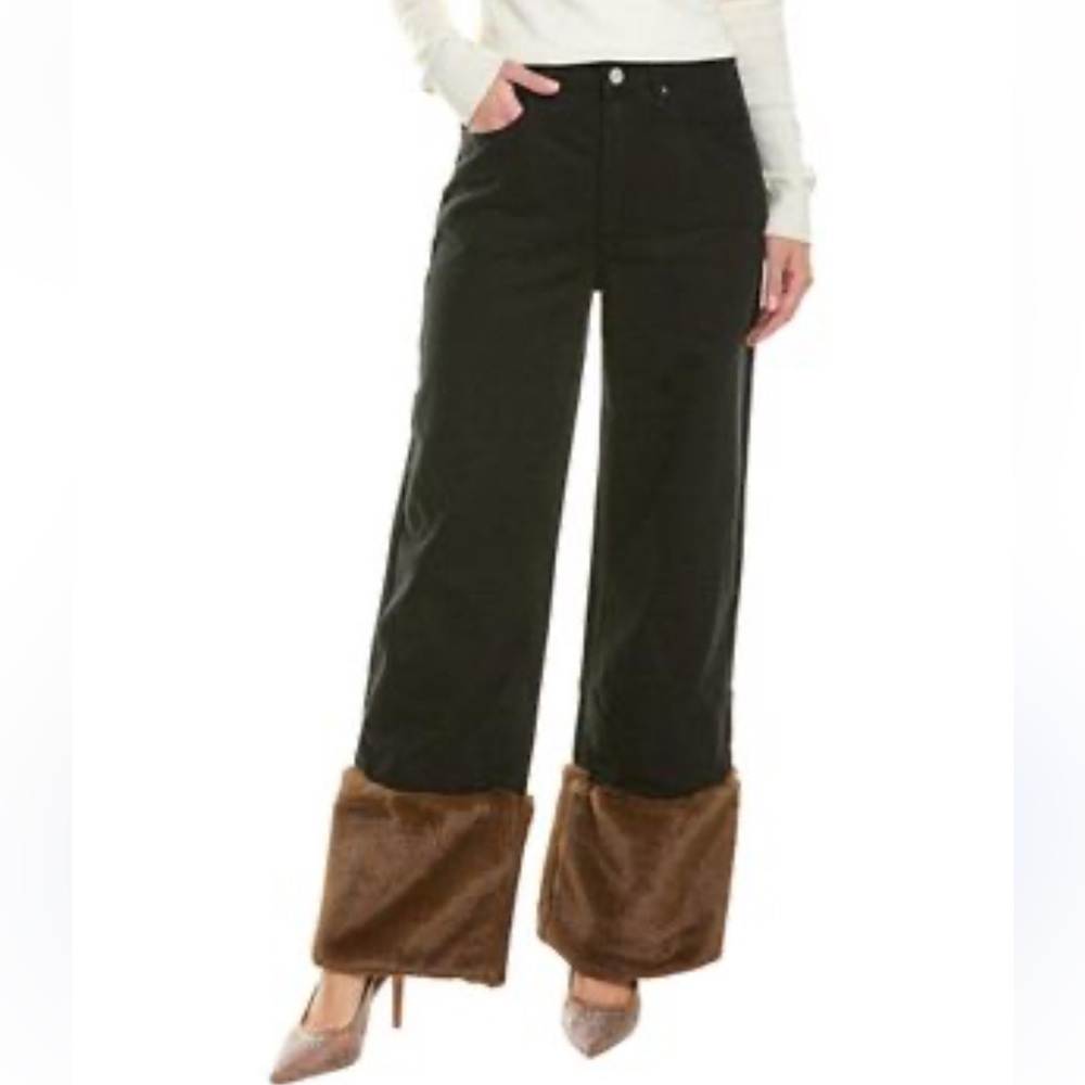 NWT WeWoreWhat Black Utility Jeans Wide-Leg Pants with Faux Fur Cuffs